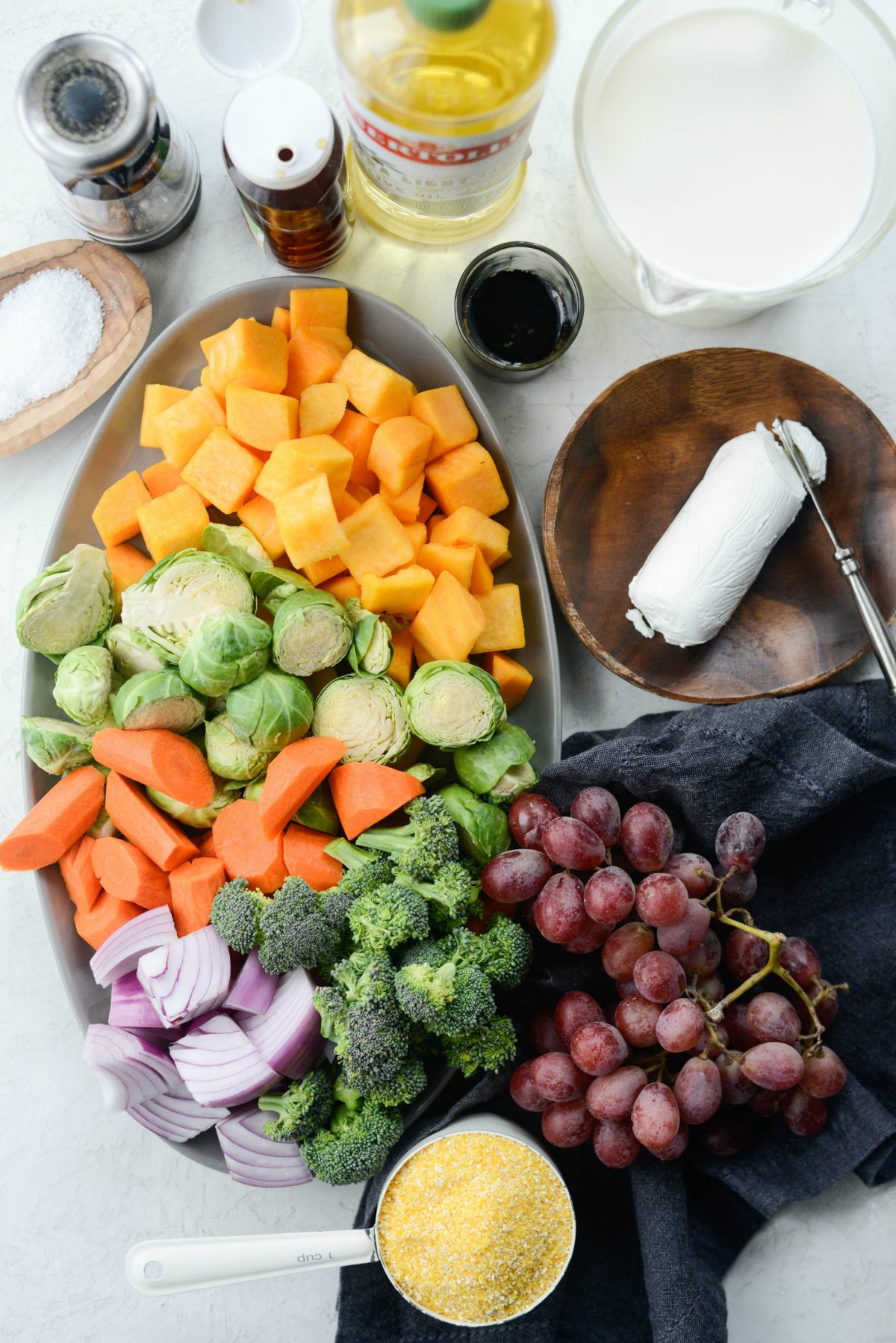 Roasted Honey Balsamic Fall Medley over Goat Cheese Polenta ingredients