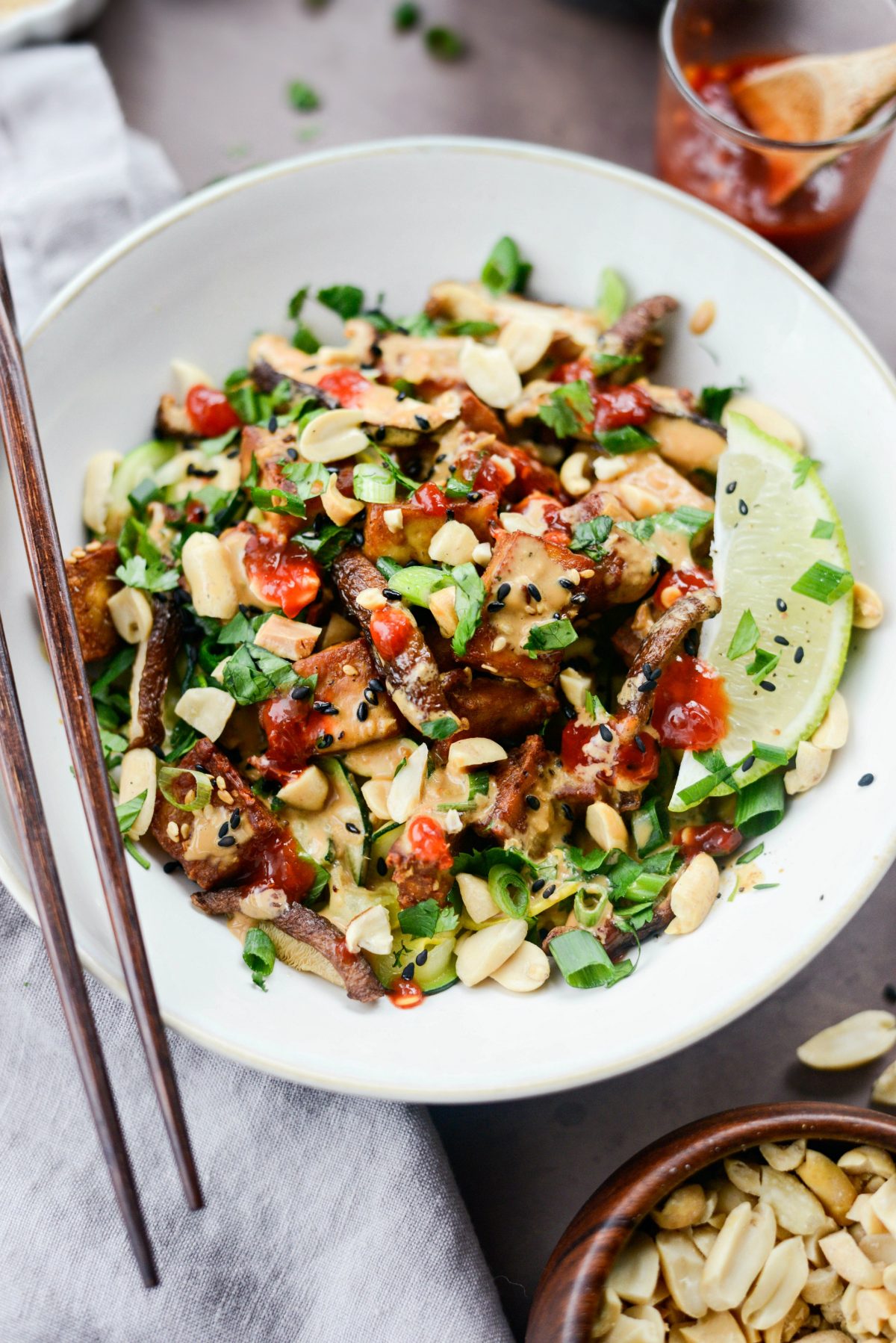 Crispy Air Fryer Tofu with Peanut Sauce l SimplyScratch.com