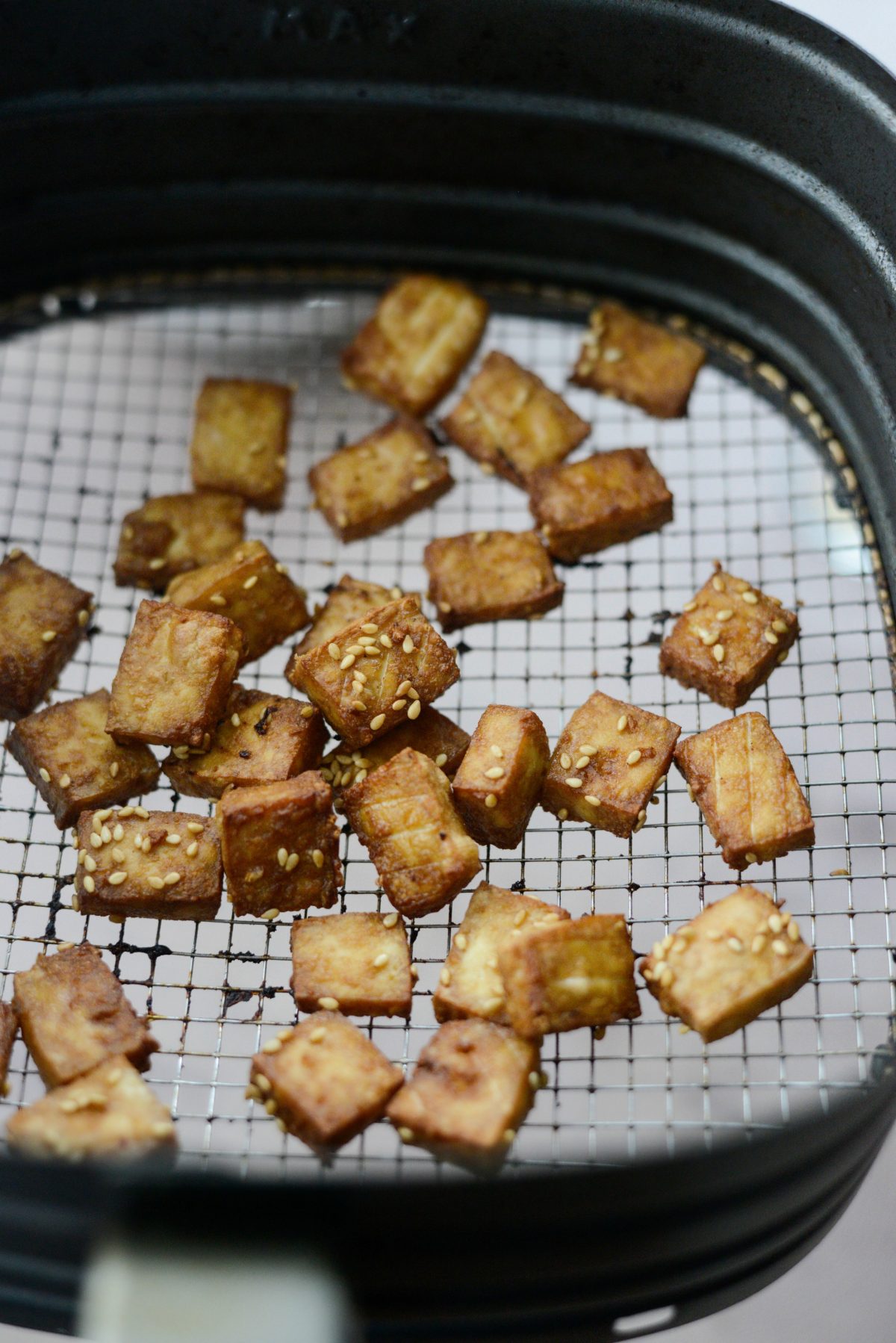 Crispy Air Fryer Tofu with Peanut Sauce l SimplyScratch.com