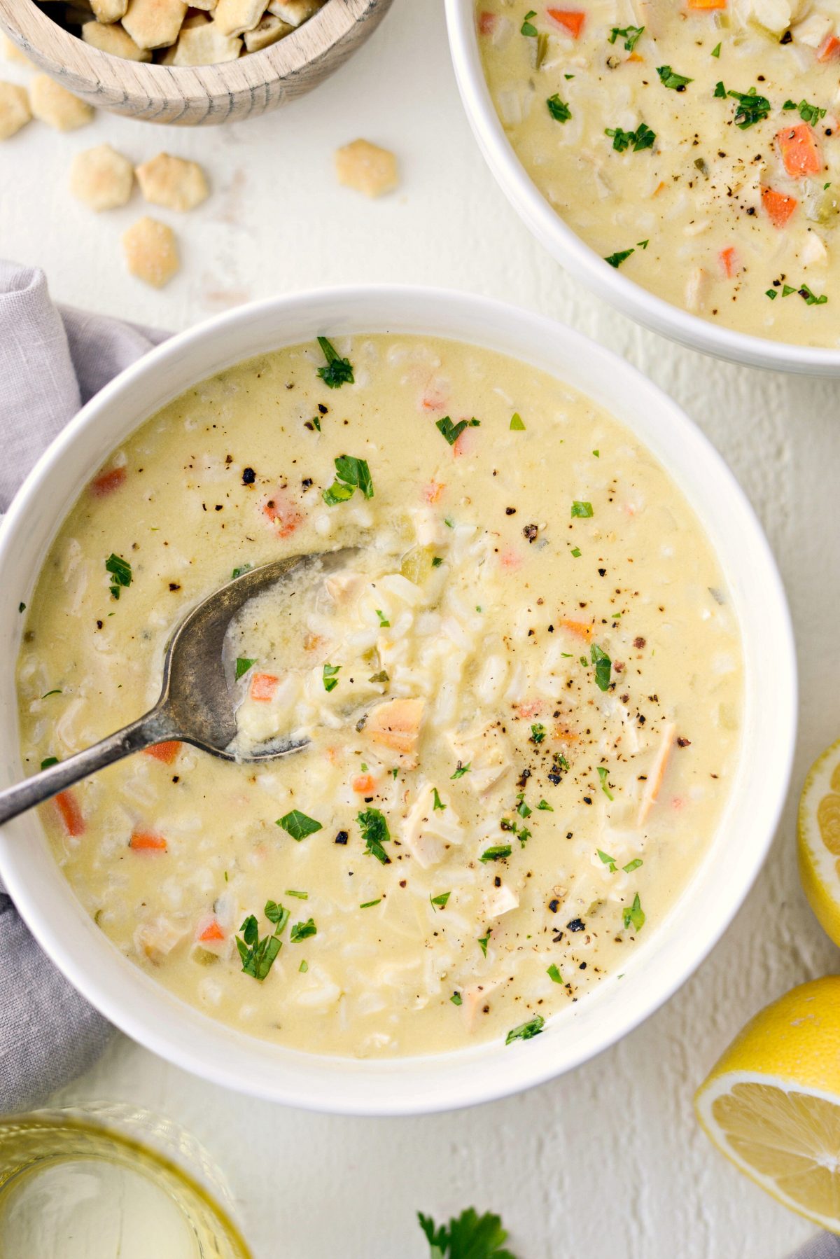 Creamy Chicken Lemon Rice Soup l SimplyScratch.com #lemon #chicken #rice #soup #homemade #easy #recipe #fromscratch #healthy