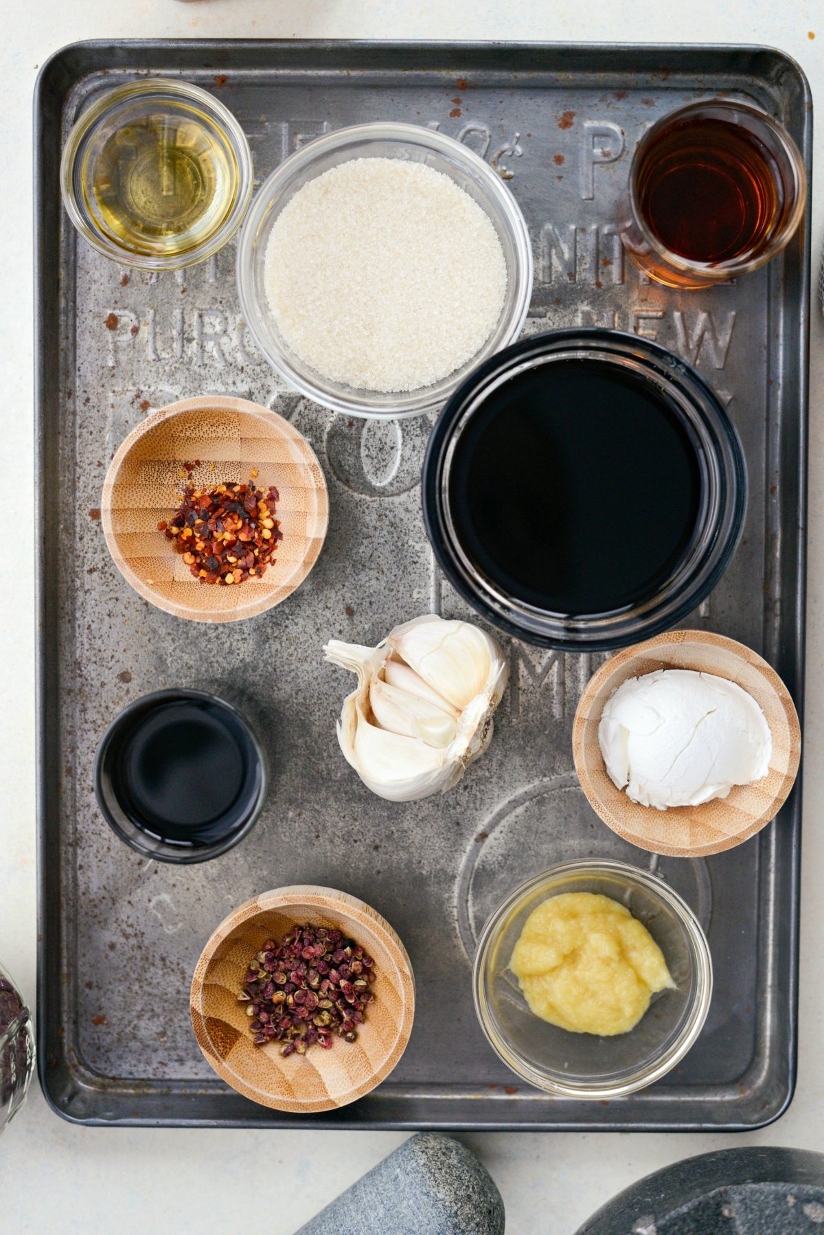 kung pao sauce ingredients on metal tray