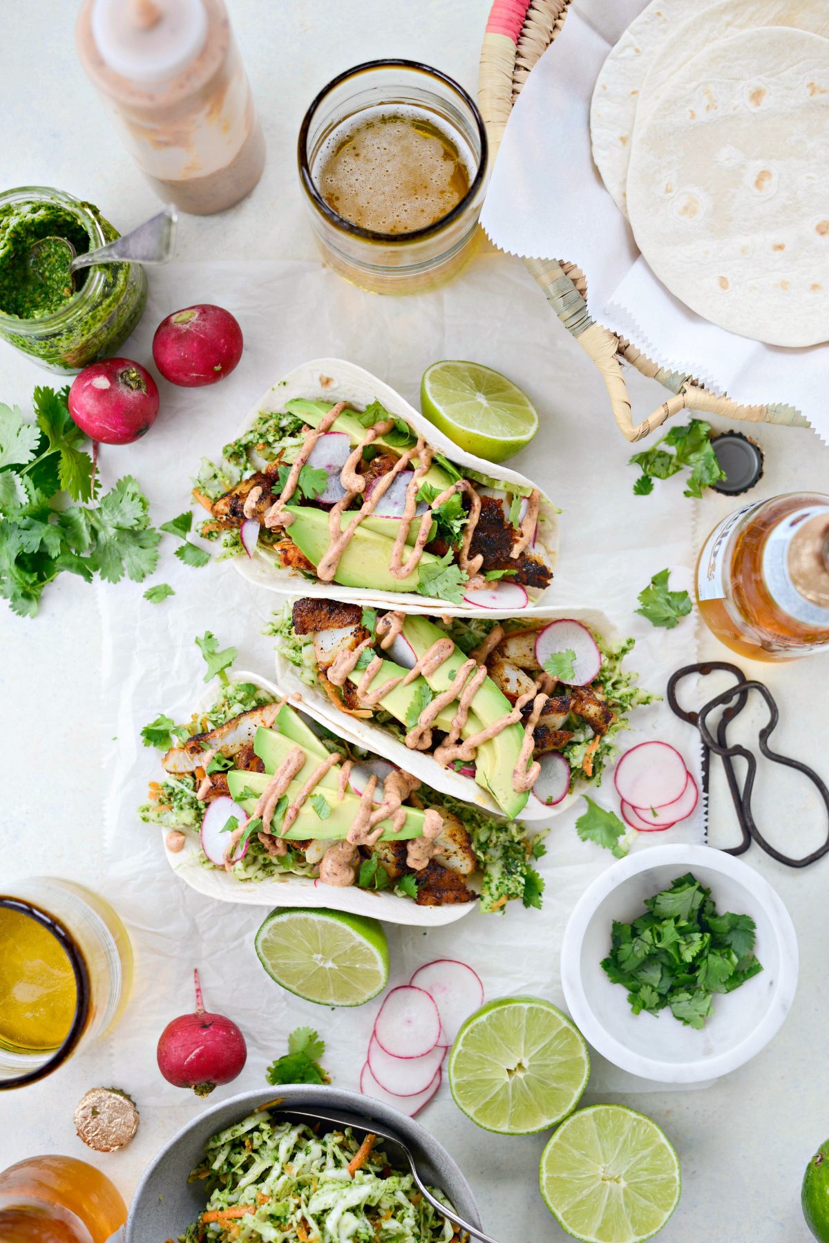 Blackened Fish Tacos with Cilantro Pesto Slaw l SimplyScratch.com #blackened #fish #tacos #cod #cilantroslaw