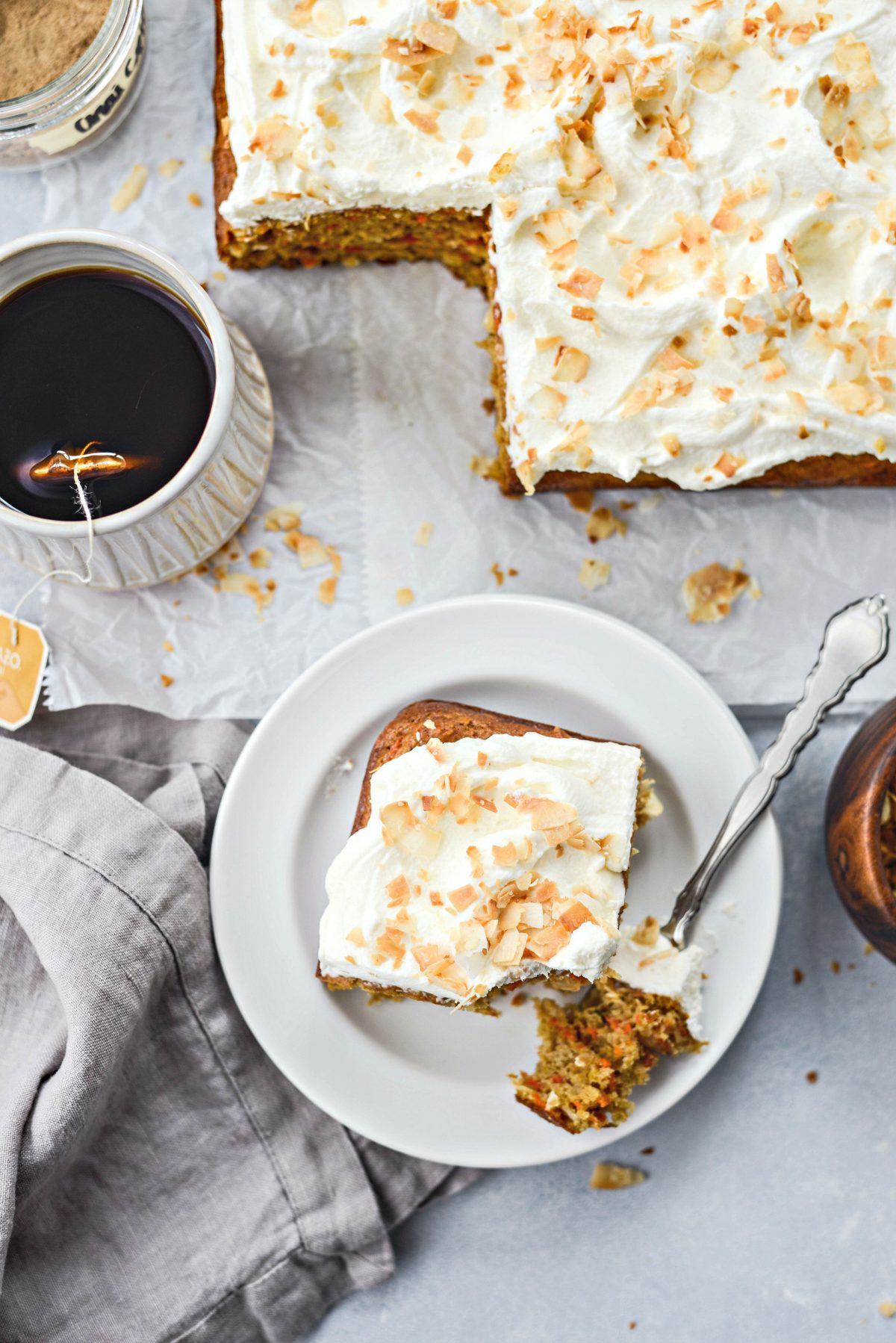 Toasted Coconut Chai Carrot Cake with Mascarpone Frosting l SimplyScratch