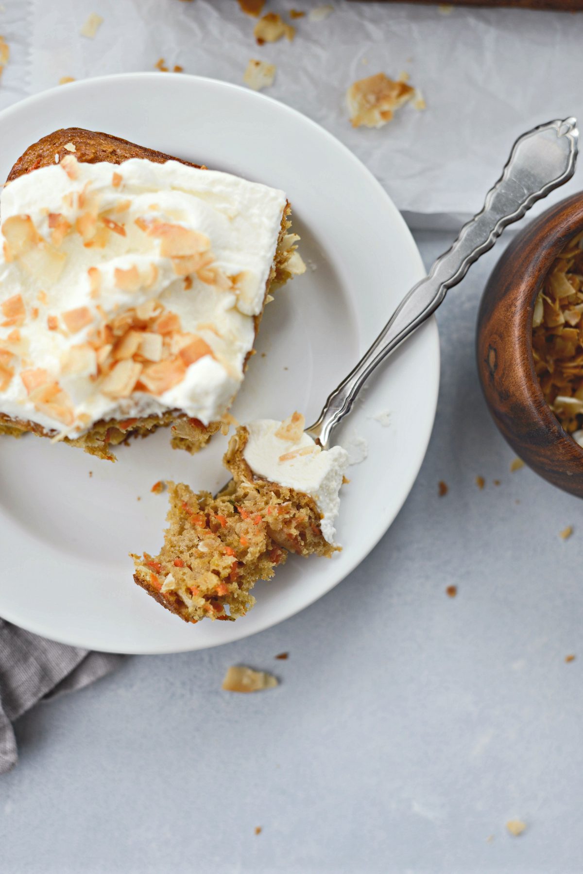 bite of Carrot Cake with Mascarpone Frosting l SimplyScratch.com #coconut #carrot #cake #chai #easter #carrotcake #mascarpone #frosting