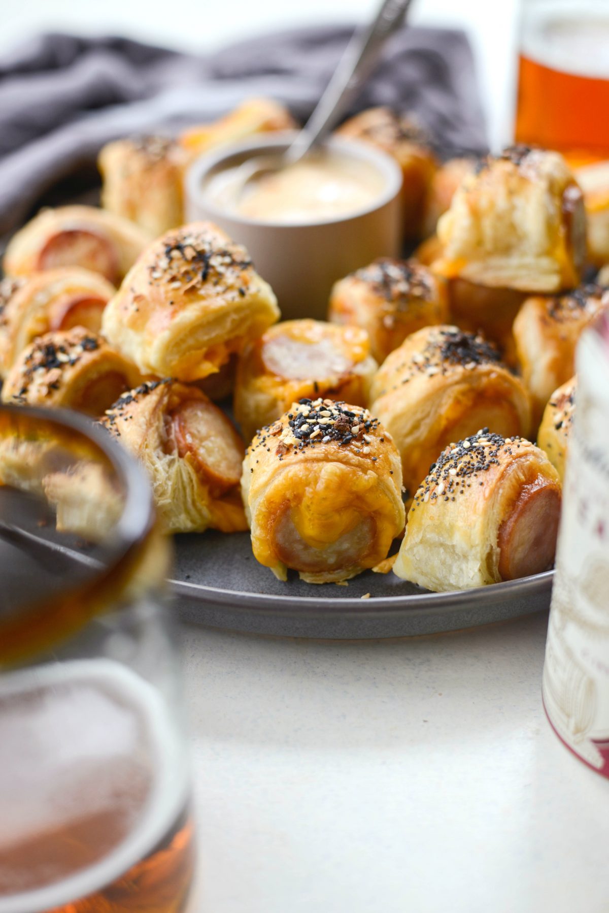 Pigs in a Blanket with Jalapeño Mustard Dip l SimplyScratch.com #smokedsausage #kolache #appetizer #snack