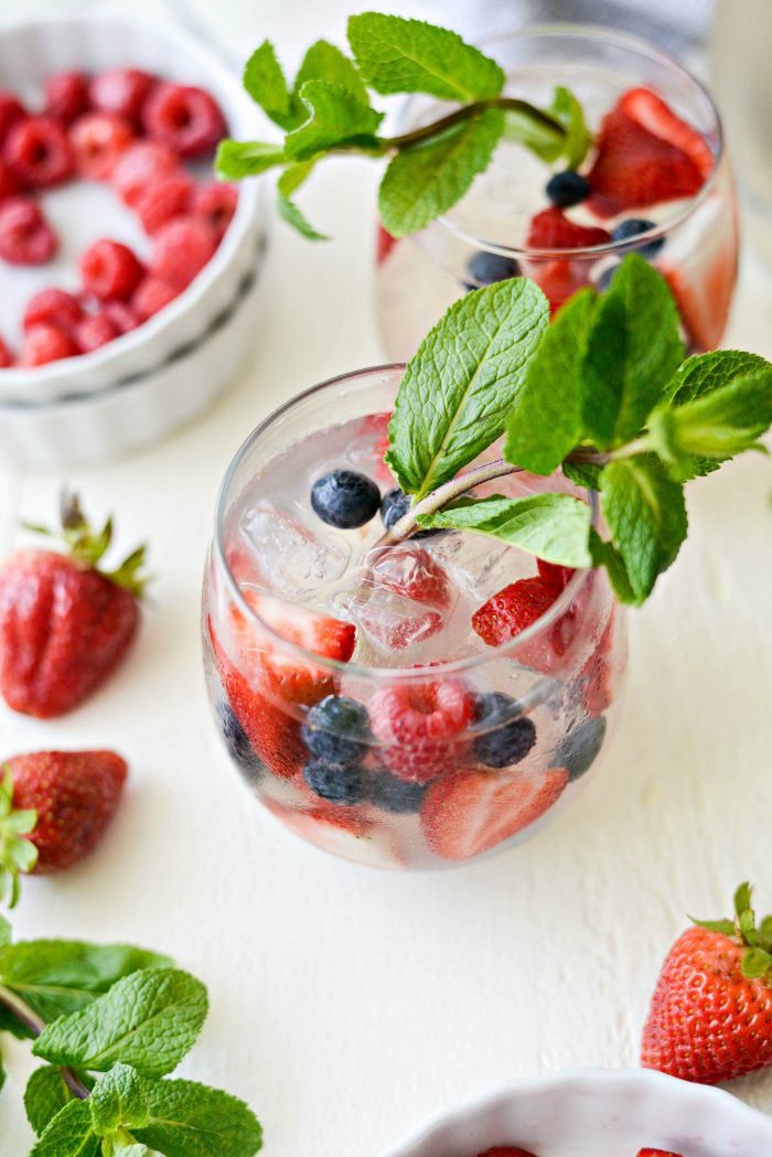 frosty cold glass of Red, White and Blue Sangria