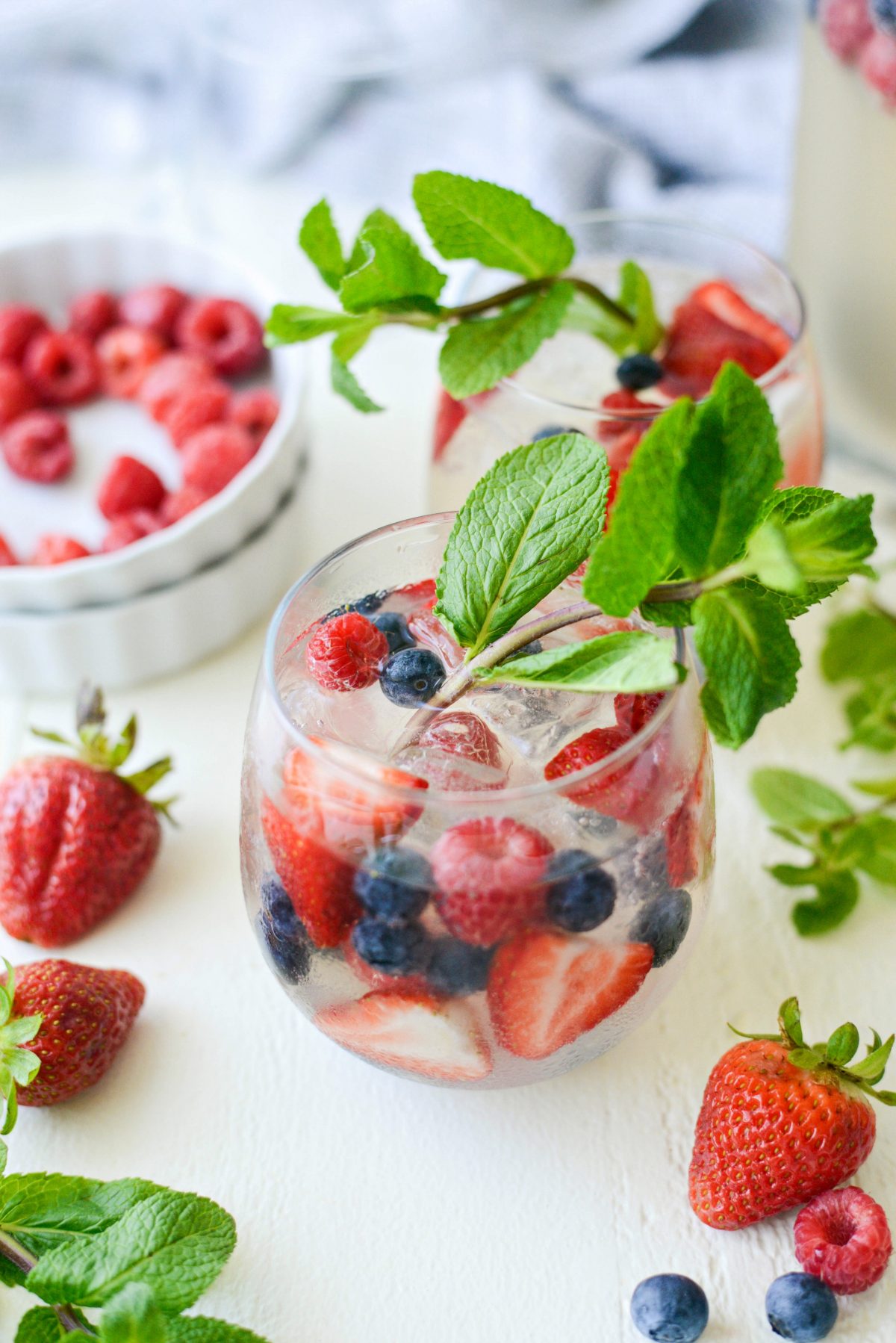 wine glass of Red, White and Blue Sangria