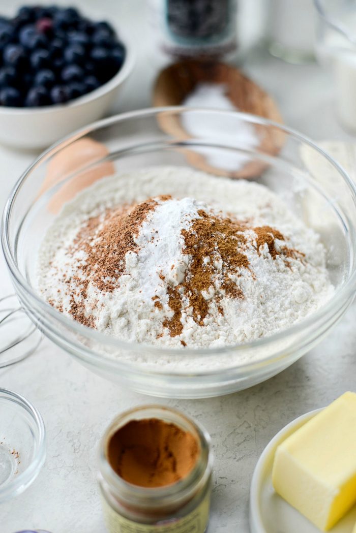 measured dry ingredients in bowl