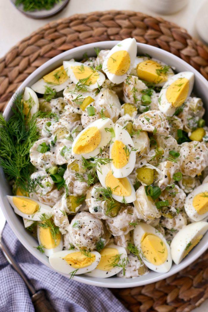 Dill Pickle Potato Salad l SimplyScratch.com #potato #salad #dillpickle #potluck #cookout