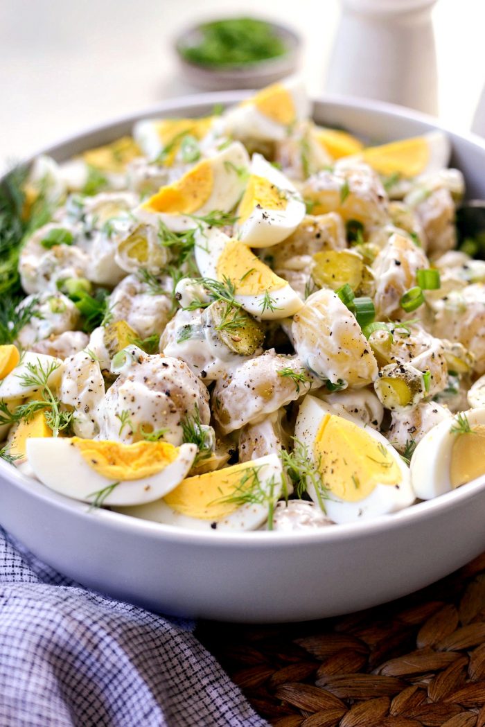 Dill Pickle Potato Salad l SimplyScratch.com #potato #salad #dillpickle #potluck #cookout