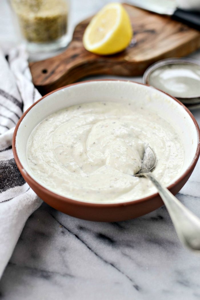 Greek Yogurt Caesar Dressing l SimplyScratch.com #caesar #greekyogurt #easy #salad #dressing #light