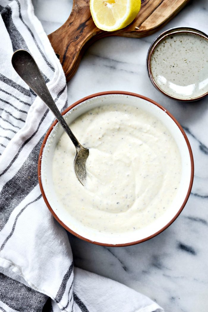 Greek Yogurt Caesar Dressing l SimplyScratch.com #caesar #greekyogurt #easy #salad #dressing #light