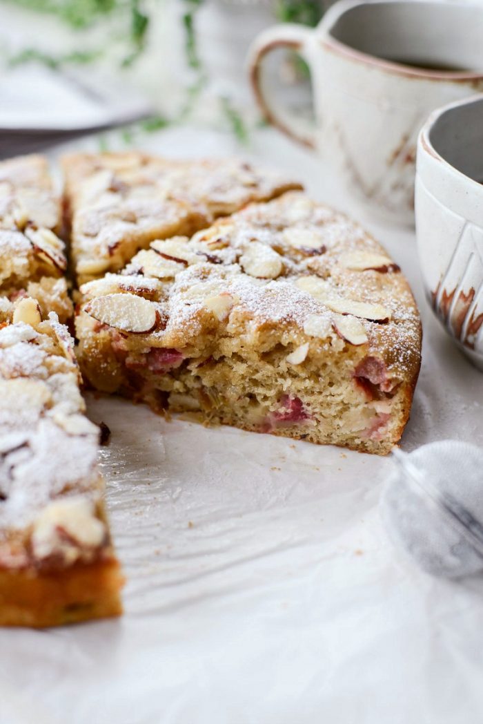 Rhubarb Almond Cake l SimplyScratch.com #rhubarb #almond #cake #summer #dessert #homemade