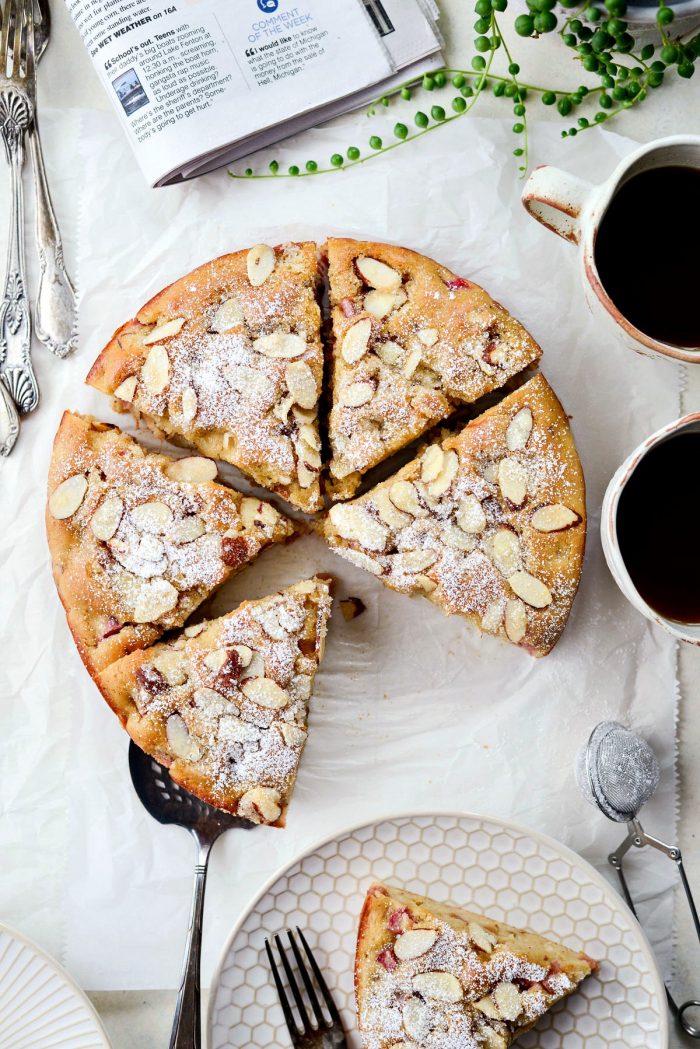 Rhubarb Almond Cake l SimplyScratch.com #rhubarb #almond #cake #summer #dessert #homemade