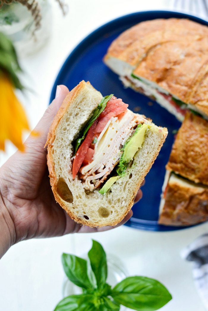 California Club Loaf Sandwich l SimplyScratch.com #summer #sandwich #california #avocado #bacon #easylunch