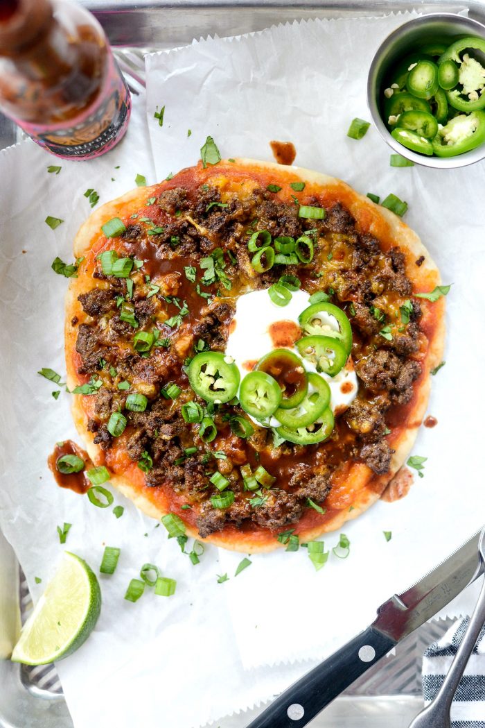 Fiestadas l SimplyScratch.com #lunchroom #copycat #mexicanpizza #fiestadas #fromscratch #homemade #tacopizza #beef #easy