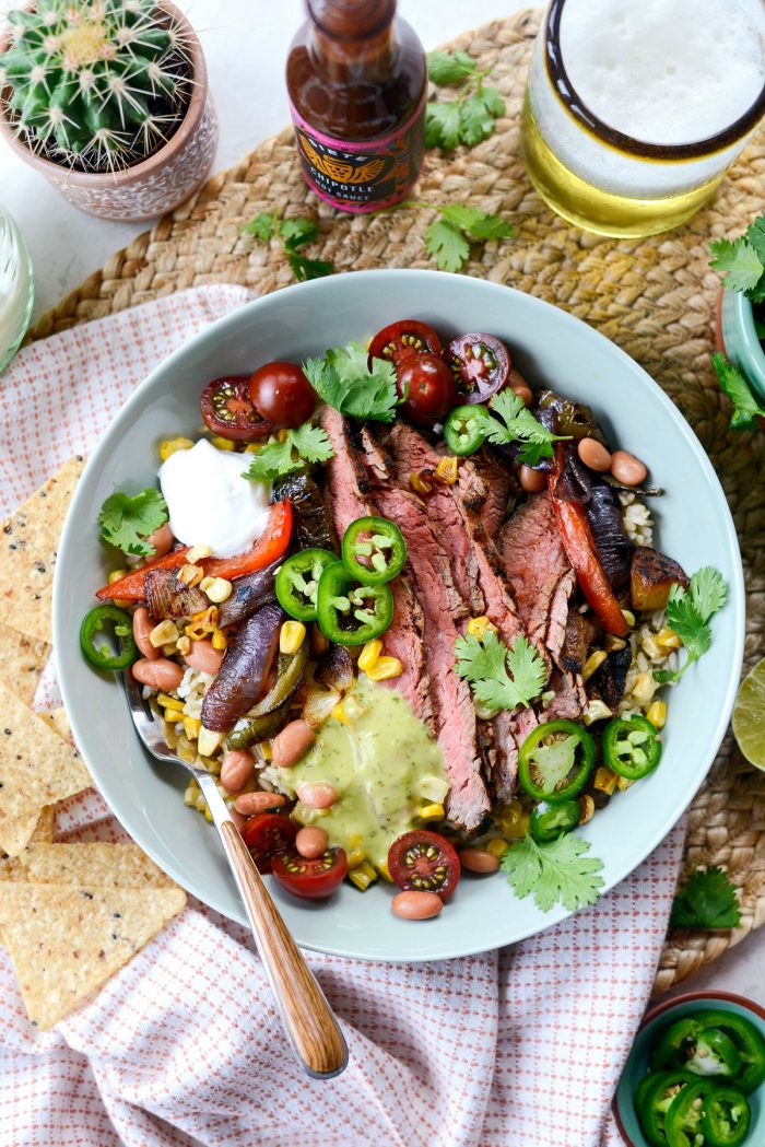 Grilled Chipotle Steak Fajita Rice Bowl l SimplyScratch.com #chipotle #grilledsteak #grilled #steak #fajita #rice #bowl #dinner #easy #recipe