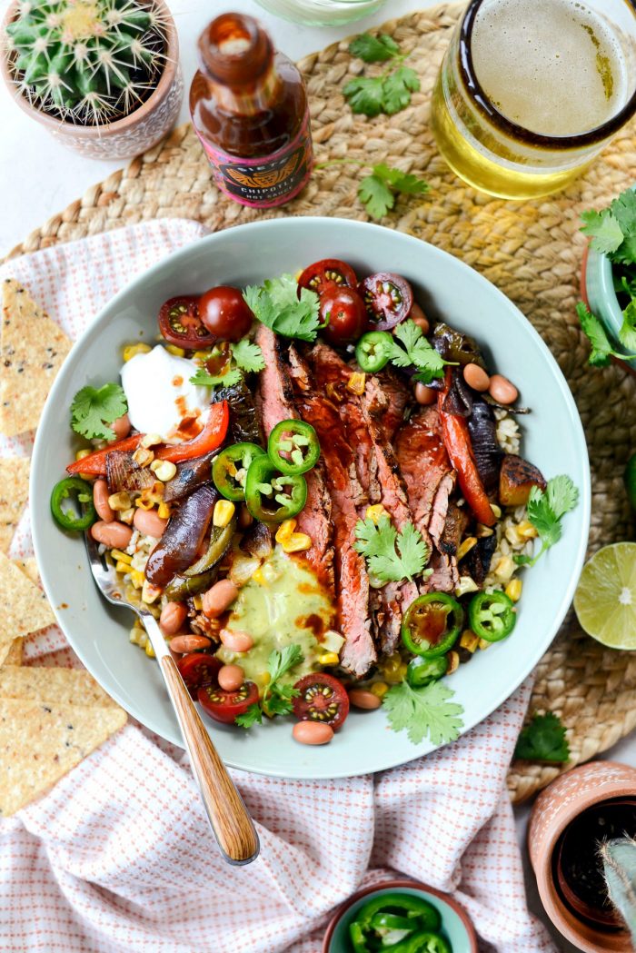 Grilled Chipotle Steak Fajita Rice Bowl l SimplyScratch.com #chipotle #grilledsteak #grilled #steak #fajita #rice #bowl #dinner #easy #recipe