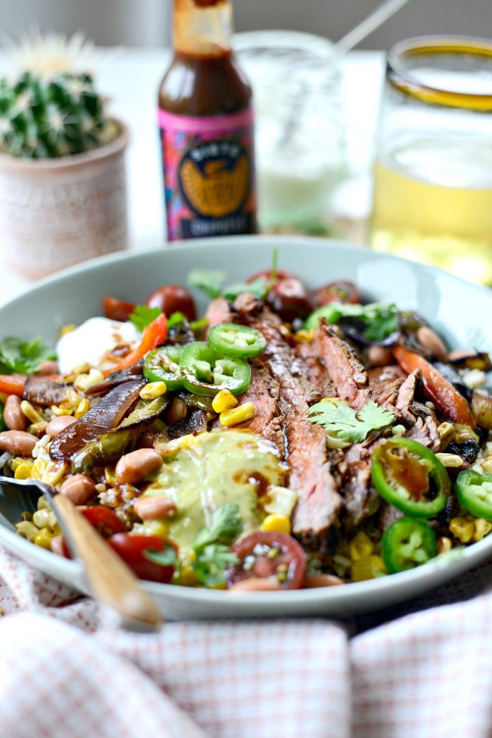 Grilled Chipotle Steak Fajita Rice Bowl l SimplyScratch.com #chipotle #grilledsteak #grilled #steak #fajita #rice #bowl #dinner #easy #recipe