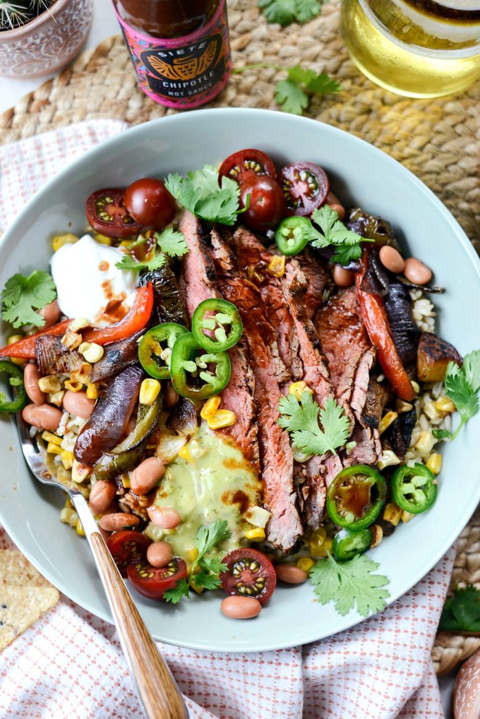 Grilled Chipotle Steak Fajita Rice Bowl l SimplyScratch.com #chipotle #grilledsteak #grilled #steak #fajita #rice #bowl #dinner #easy #recipe