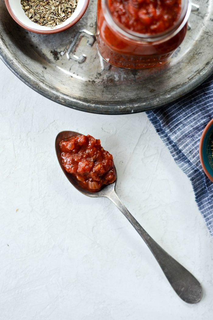 spoonful of Homemade Pizza Sauce