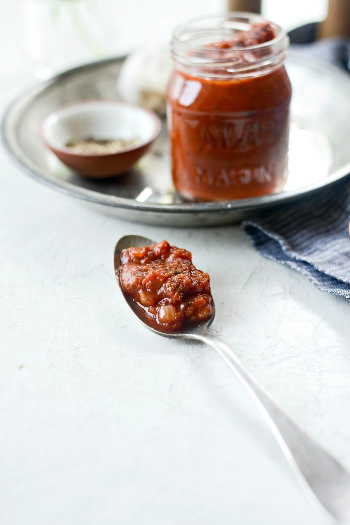 Homemade Pizza Sauce on a spoon