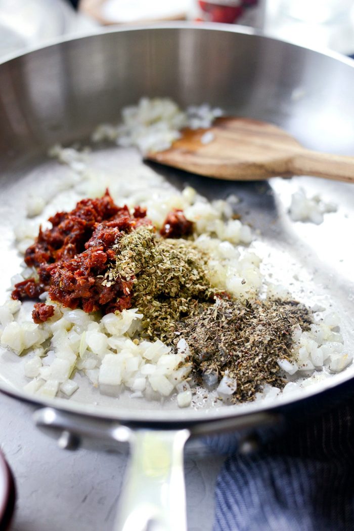 then add diced sun-dried tomatoes and dried herbs