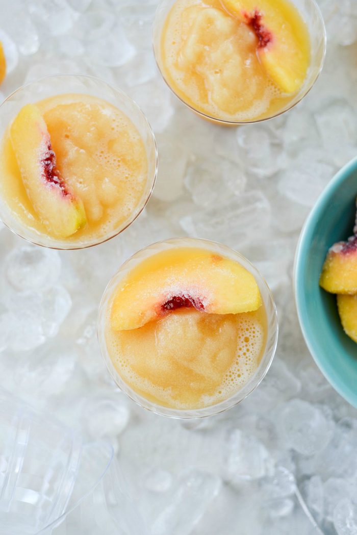 Peach Frosé l SimplyScratch.com #peach #rosé #frosé #summer #adultbeverage #drink #wine #slushie