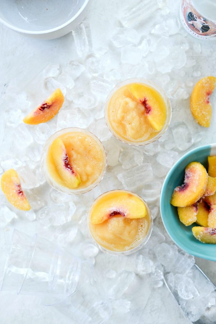 Peach Frosé l SimplyScratch.com #peach #rosé #frosé #summer #adultbeverage #drink #wine #slushie