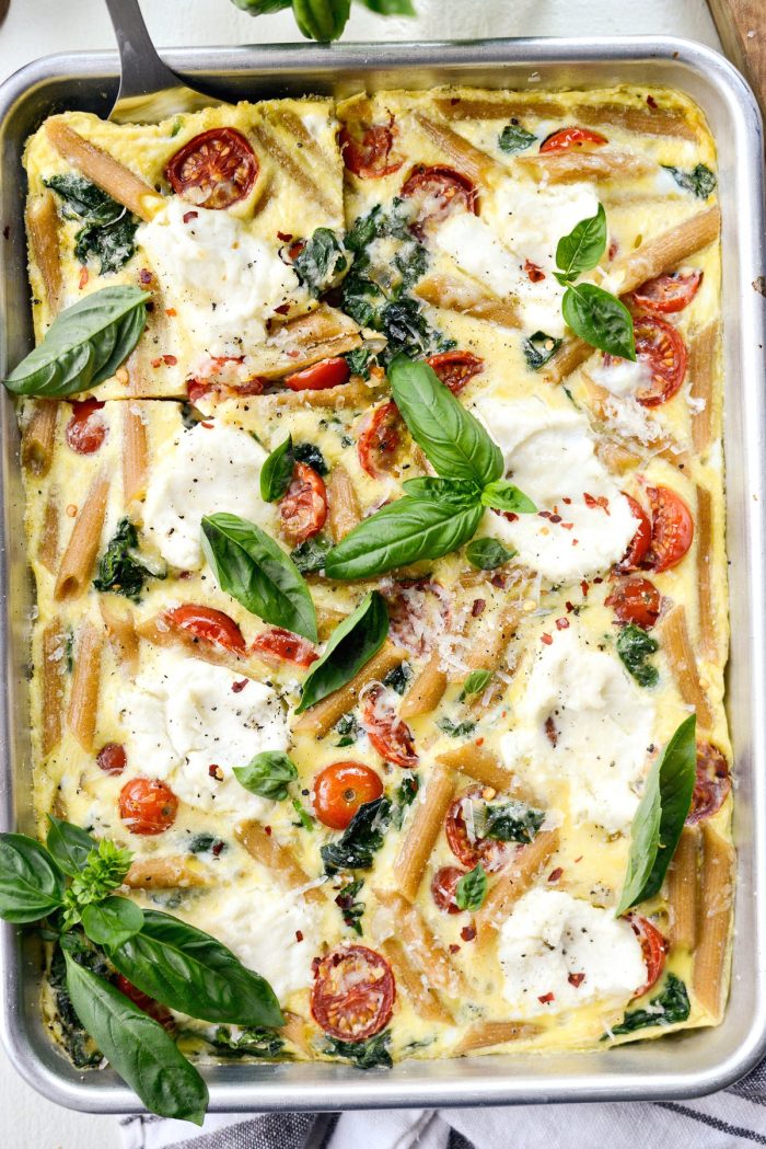 Sheet Pan Spinach Tomato Ricotta Pasta Frittata Simply Scratch