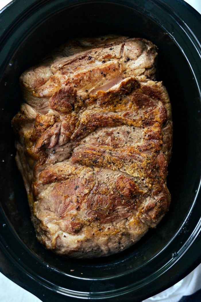 seared pork shoulder. in slow cooker