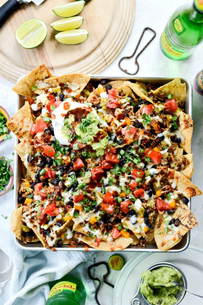 Deep Dish Black Bean Chicken Chorizo Nachos l SimplyScratch.com #blackbean #chicken #chorizo #nachos #easy #gameday #recipe #simplyscratch