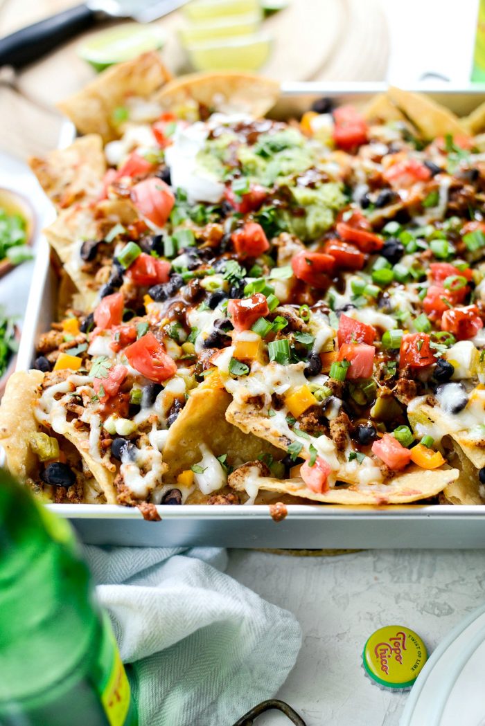 Deep Dish Black Bean Chicken Chorizo Nachos l SimplyScratch.com #blackbean #chicken #chorizo #nachos #easy #gameday #recipe #simplyscratch