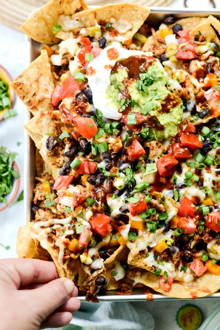 Deep Dish Black Bean Chicken Chorizo Nachos l SimplyScratch.com #blackbean #chicken #chorizo #nachos #easy #gameday #recipe #simplyscratch