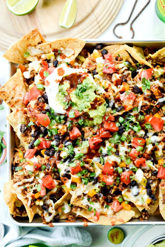 Deep Dish Black Bean Chicken Chorizo Nachos l SimplyScratch.com #blackbean #chicken #chorizo #nachos #easy #gameday #recipe #simplyscratch