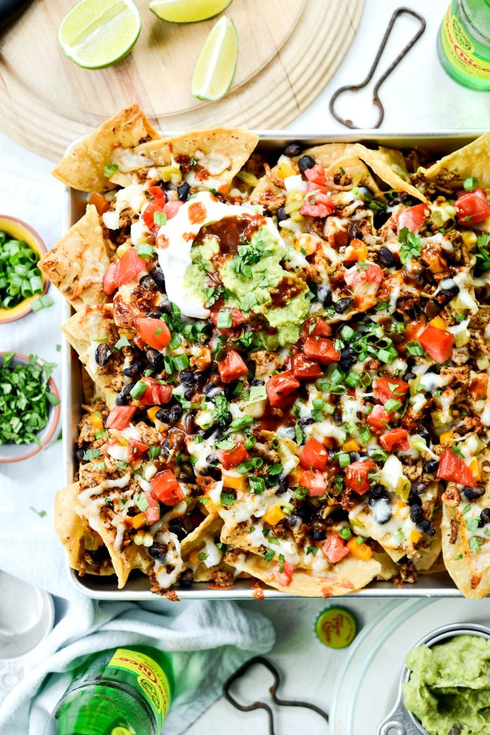 Deep Dish Black Bean Chicken Chorizo Nachos l SimplyScratch.com #blackbean #chicken #chorizo #nachos #easy #gameday #recipe #simplyscratch