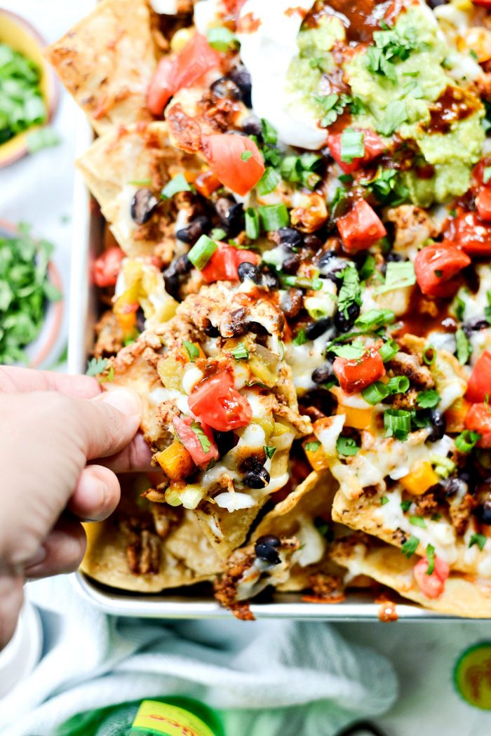 Deep Dish Black Bean Chicken Chorizo Nachos l SimplyScratch.com #blackbean #chicken #chorizo #nachos #easy #gameday #recipe #simplyscratch