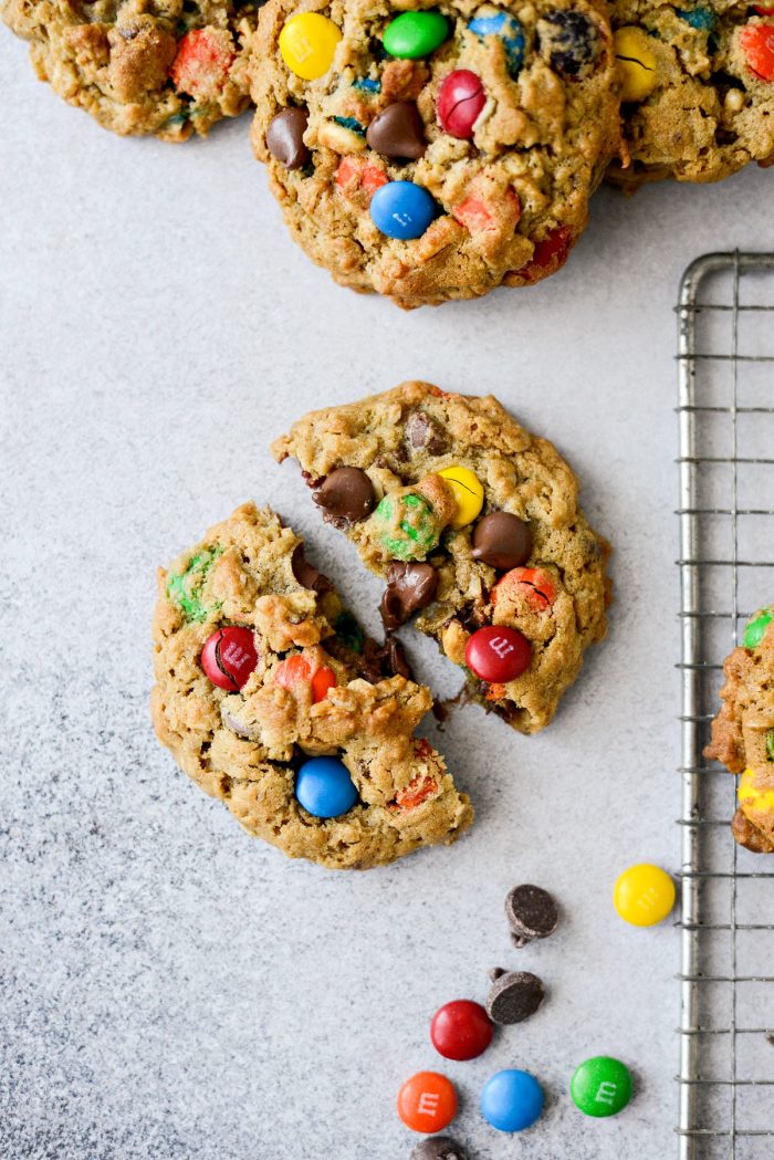 Monster Cookies l SimplyScratch.com #monstercookies #cookies #oatmeal #candy #chocolate #halloween #baking #cookierecipe