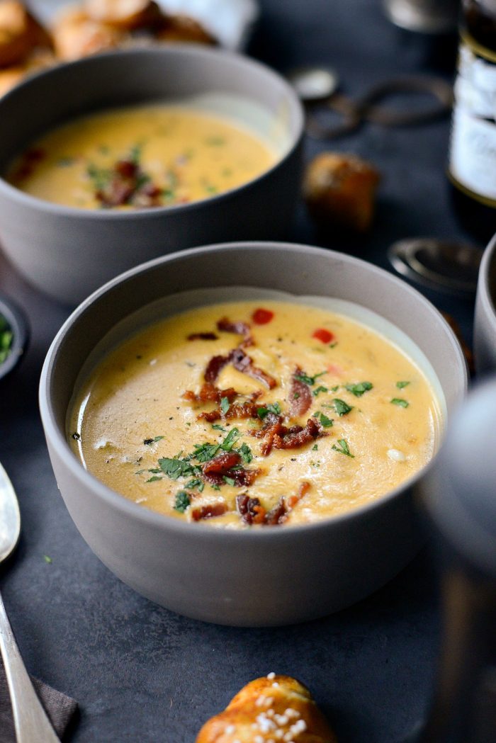 Pumpkin Beer Cheese Soup l SimplyScratch.com #pumpkin #beer #cheddar #cheese #soup #fall #recipe #onepot #easydinner #dinner