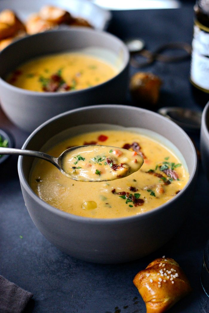 Pumpkin Beer Cheese Soup l SimplyScratch.com #pumpkin #beer #cheddar #cheese #soup #fall #recipe #onepot #easydinner #dinner