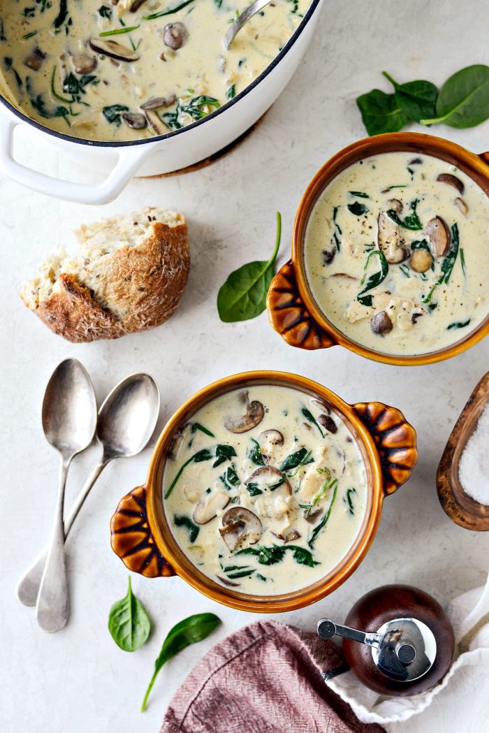 Chicken Forester Soup l SimplyScratch.com #chicken #mushroom #spinach #rice #soup #fromscratch #easy