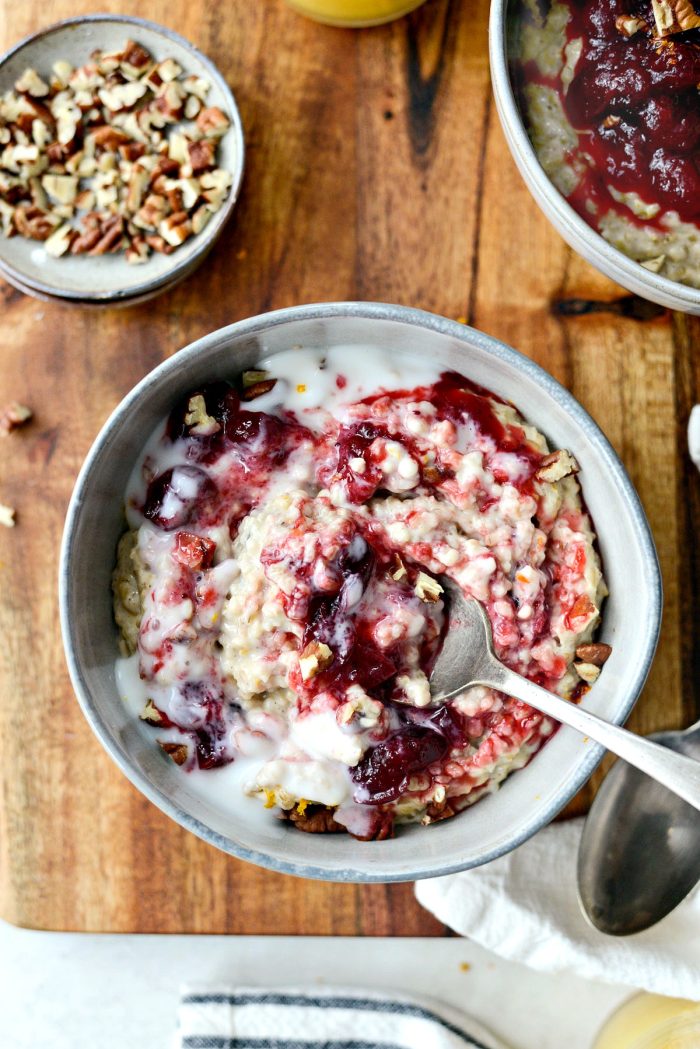 Cranberry Orange Steel Cut Oats l SimplyScratch.com l SimplyScratch.com #breakfast #leftovers #steelcut #oats #recipe #cranberry #orange #leftovercranberryrelish