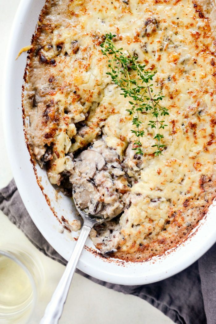 Mushroom Wild Rice Casserole l SimplyScratch.com #easy #homemade #mushroom #wildrice #casserole #nocannedsoup #fromscratch #thanksgiving #holiday #recipe