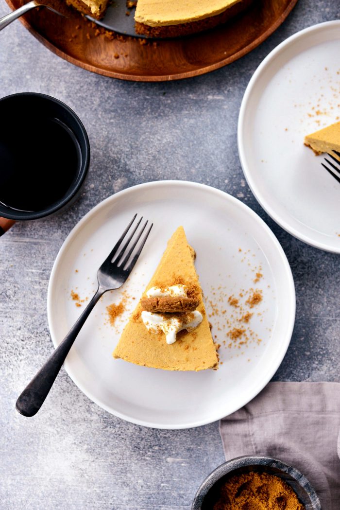 No-Bake Pumpkin Cheesecake with Gingersnap Crust l SimplyScratch.com #homemade #nobake #pumpkin #cheesecake #gingersnap #cookie #crust #thanksgiving #holiday #dessert