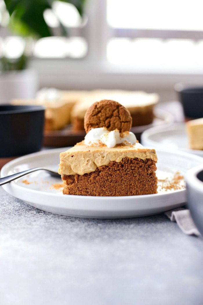 No-Bake Pumpkin Cheesecake with Gingersnap Crust l SimplyScratch.com #homemade #nobake #pumpkin #cheesecake #gingersnap #cookie #crust #thanksgiving #holiday #dessert