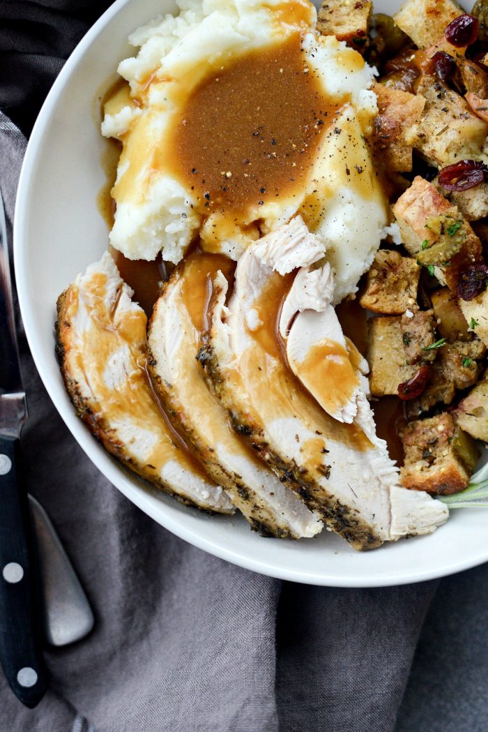 Slow Cooker Turkey Breast l SimplyScratch.com #turkey #slowcooker #thanksgiving #recipe #gravy #turkeybreast #holiday