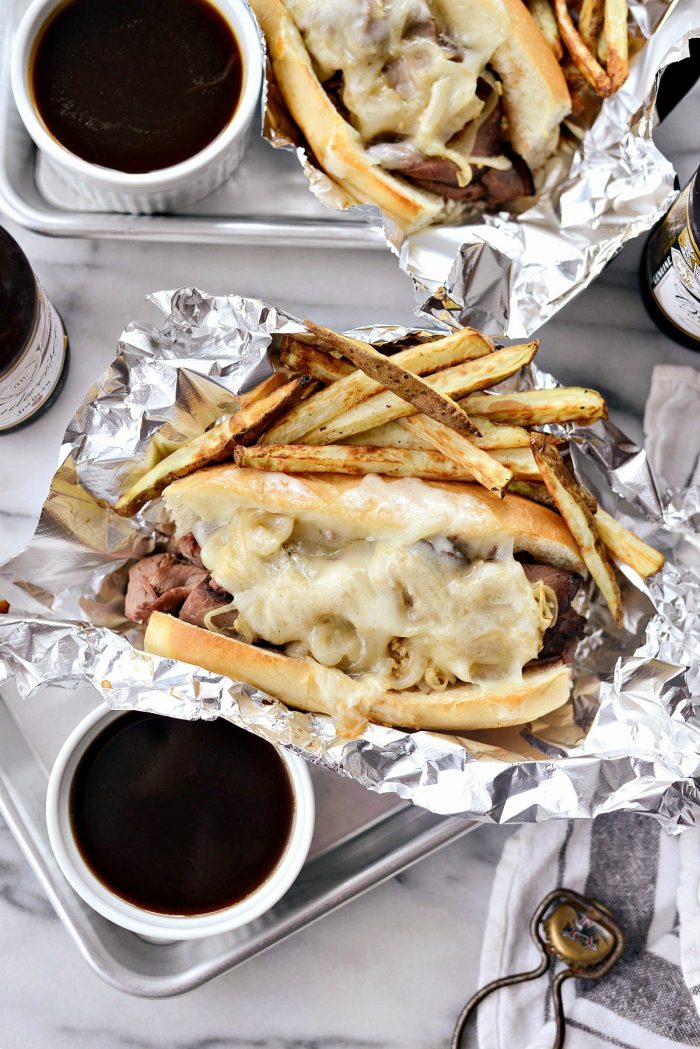 Easy French Dip Sandwiches l SimplyScratch.com #beef #frenchdip #sandwich #quick #easy #gameday #partyfood 