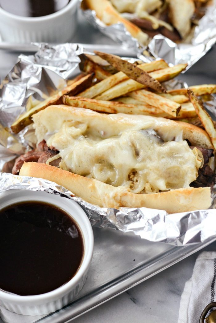 Easy French Dip Sandwiches l SimplyScratch.com #beef #frenchdip #sandwich #quick #easy #gameday #partyfood 