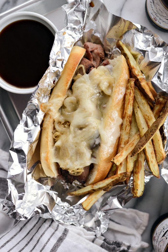 Easy French Dip Sandwiches l SimplyScratch.com #beef #frenchdip #sandwich #quick #easy #gameday #partyfood