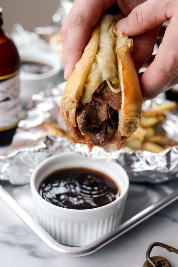 Easy French Dip Sandwiches l SimplyScratch.com #beef #frenchdip #sandwich #quick #easy #gameday #partyfood 